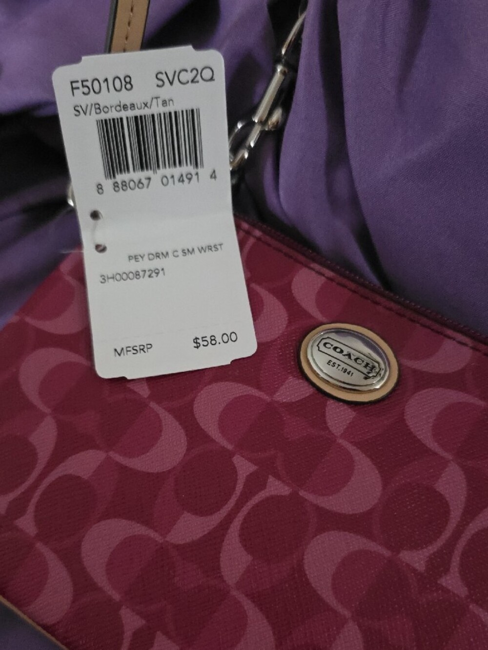 COACH Pink Signature Wristlet with Tan Signature Pouch - Picture 7 of 11